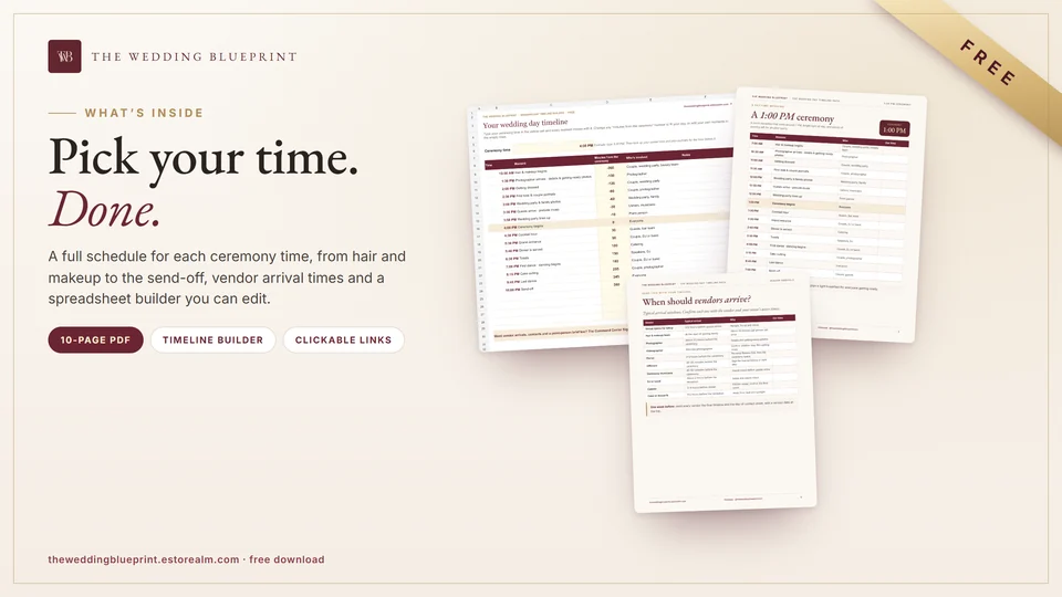Inside The Wedding Day Timeline Pack: sample pages