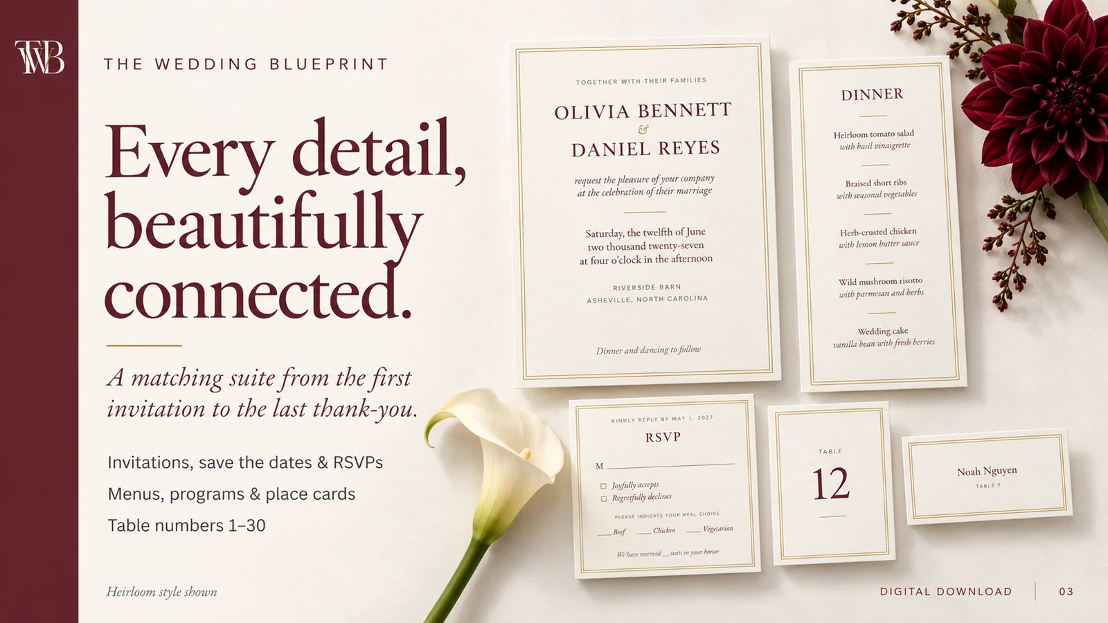 Wedding Stationery & Signage Suite: Every detail, beautifully connected: one matching suite
